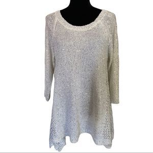 NWT Dolce Cabo Sweater Tunic Size Small White Sequin